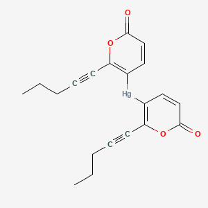 molecular formula C20H18HgO4 B14688236 Bis(6-oxo-2-pent-1-ynylpyran-3-yl)mercury CAS No. 24203-78-9