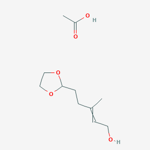 molecular formula C11H20O5 B14688338 Acetic acid;5-(1,3-dioxolan-2-yl)-3-methylpent-2-en-1-ol CAS No. 35334-61-3