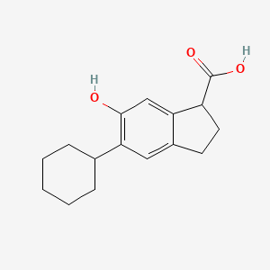 molecular formula C16H20O3 B14688511 (+-)-5-Cyclohexyl-6-hydroxyindan-1-carboxylic acid CAS No. 28998-48-3