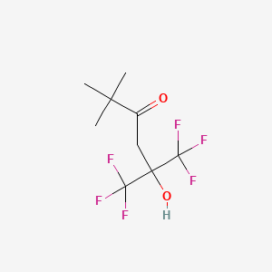 molecular formula C9H12F6O2 B14688741 6,6,6-Trifluoro-5-hydroxy-2,2-dimethyl-5-(trifluoromethyl)hexan-3-one CAS No. 34844-45-6