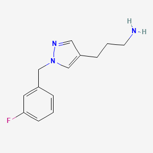 molecular formula C13H16FN3 B1468876 3-{1-[(3-fluorophenyl)methyl]-1H-pyrazol-4-yl}propan-1-amine CAS No. 1480993-03-0