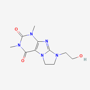 molecular formula C11H15N5O3 B14689463 1H-Imidazo(2,1-f)purine-2,4-dione, 2,3,4,6,7,8-hexahydro-1,3-dimethyl-8-hydroxyethyl- CAS No. 28557-24-6