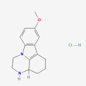 molecular formula C15H19ClN2O B14689787 2,3,3a,4,5,6-Hexahydro-8-methoxy-1H-pyrazino(3,2,1-jk)carbazole hydrochloride CAS No. 34273-98-8