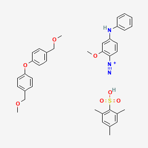 molecular formula C38H42N3O7S+ B14690772 4-Anilino-2-methoxybenzenediazonium; 1-(methoxymethyl)-4-[4-(methoxymethyl)phenoxy]benzene; 2,4,6-trimethylbenzenesulfonic acid CAS No. 32761-96-9