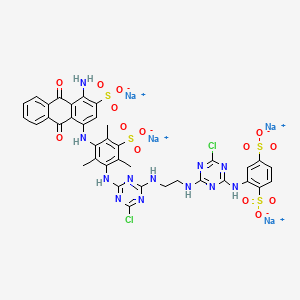 p-Benzenedisulfonic acid, 2-((4-((2-((4-(3-((4-amino-3-sulfo-1-anthraquinonyl)amino)-2,4,6-trimethyl-5-sulfoanilino)-6-chloro-s-triazin-2-yl)amino)ethyl)amino)-6-chloro-s-triazin-2-yl)amino)-, tetrasodium salt