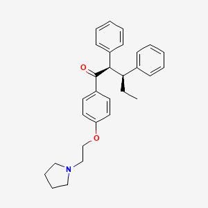 molecular formula C29H33NO2 B14691876 erythro-2,3-Diphenyl-4'-(2-(1-pyrrolidinyl)ethoxy)valerophenone CAS No. 31301-18-5