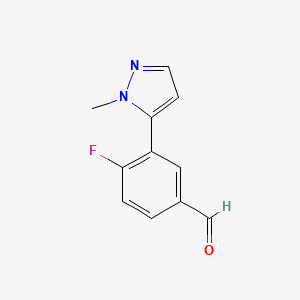 molecular formula C11H9FN2O B1469221 4-fluoro-3-(1-methyl-1H-pyrazol-5-yl)benzaldehyde CAS No. 1344313-03-6