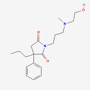 molecular formula C19H28N2O3 B14692268 (+)-N-(3-((2-Hydroxyethyl)methylamino)propyl)-2-phenyl-2-propylsuccinimide CAS No. 23548-48-3