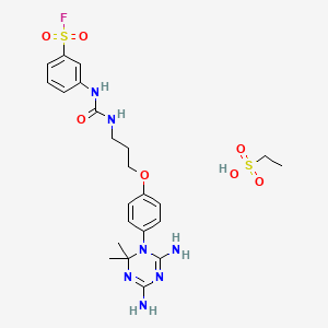 molecular formula C23H32FN7O7S2 B14692403 3-[3-[4-(4,6-Diamino-2,2-dimethyl-1,3,5-triazin-1-yl)phenoxy]propylcarbamoylamino]benzenesulfonyl fluoride;ethanesulfonic acid CAS No. 25312-99-6