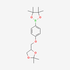 molecular formula C18H27BO5 B1469415 2-[4-(2,2-Dimethyl-[1,3]dioxolan-4-ylmethoxy)-phenyl]-4,4,5,5-tetramethyl-[1,3,2]dioxaborolane CAS No. 1628018-52-9