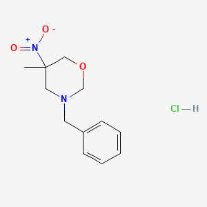 molecular formula C12H17ClN2O3 B14695282 3-Benzyl-5-methyl-5-nitrotetrahydro-2H-1,3-oxazine hydrochloride CAS No. 32051-36-8