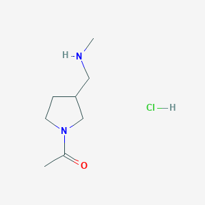 molecular formula C8H17ClN2O B1469725 1-{3-[(Methylamino)methyl]pyrrolidin-1-yl}ethan-1-one hydrochloride CAS No. 1423032-06-7
