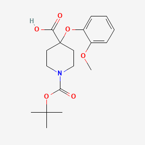 molecular formula C18H25NO6 B1469726 1-(tert-Butoxycarbonyl)-4-(2-methoxyphenoxy)-4-piperidinecarboxylic acid CAS No. 2206967-75-9