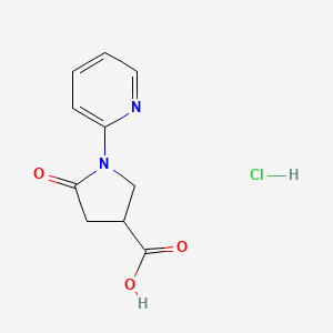 molecular formula C10H11ClN2O3 B1469832 5-Oxo-1-(pyridin-2-yl)pyrrolidine-3-carboxylic acid hydrochloride CAS No. 1384427-91-1