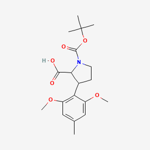 molecular formula C19H27NO6 B1469875 1-(tert-Butoxycarbonyl)-3-(2,6-dimethoxy-4-methylphenyl)-2-pyrrolidinecarboxylic acid CAS No. 2197417-85-7