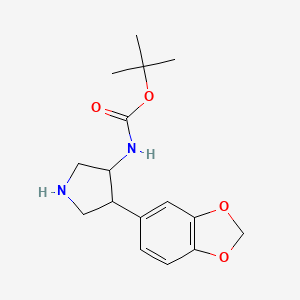 molecular formula C16H22N2O4 B1469884 Tert-butyl (4-(benzo[d][1,3]dioxol-5-yl)pyrrolidin-3-yl)carbamate CAS No. 1823727-90-7