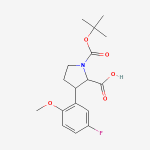 molecular formula C17H22FNO5 B1469930 1-(tert-Butoxycarbonyl)-3-(5-fluoro-2-methoxyphenyl)-2-pyrrolidinecarboxylic acid CAS No. 2197410-76-5