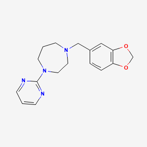 molecular formula C17H20N4O2 B14699357 Pyrimidine, 2-(hexahydro-4-piperonyl-1H-1,4-diazepin-1-yl)- CAS No. 21280-10-4