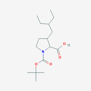 molecular formula C16H29NO4 B1469956 1-(tert-Butoxycarbonyl)-3-(2-ethylbutyl)-2-pyrrolidinecarboxylic acid CAS No. 2197418-28-1