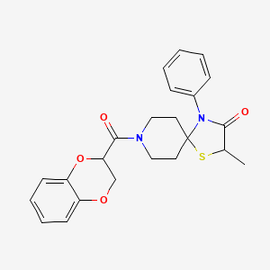 molecular formula C23H24N2O4S B14700081 8-(1,4-Benzodioxan-2-ylcarbonyl)-2-methyl-3-oxo-4-phenyl-1-thia-4,8-diazaspiro(4.5)decane CAS No. 24854-49-7