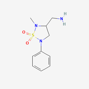 molecular formula C10H15N3O2S B1470201 3-(Aminomethyl)-2-methyl-5-phenyl-1,2,5-thiadiazolidine 1,1-dioxide CAS No. 1082499-93-1