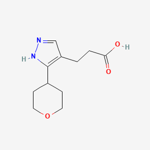 molecular formula C11H16N2O3 B1470316 3-(5-(tetrahydro-2H-pyran-4-yl)-1H-pyrazol-4-yl)propanoic acid CAS No. 1783648-71-4