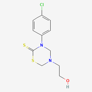 molecular formula C11H13ClN2OS2 B14703247 2H-1,3,5-Thiadiazine-2-thione, tetrahydro-3-(p-chlorophenyl)-5-(2-hydroxyethyl)- CAS No. 23515-27-7