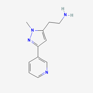 molecular formula C11H14N4 B1470334 2-(1-methyl-3-(pyridin-3-yl)-1H-pyrazol-5-yl)ethan-1-amine CAS No. 1781583-55-8