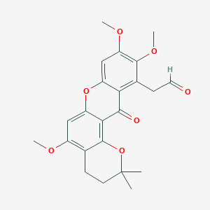 molecular formula C23H24O7 B14703692 (5,9,10-Trimethoxy-2,2-dimethyl-12-oxo-3,4-dihydro-2h,12h-pyrano[2,3-a]xanthen-11-yl)acetaldehyde CAS No. 15330-63-9