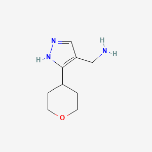 molecular formula C9H15N3O B1470406 (5-(tetrahydro-2H-pyran-4-yl)-1H-pyrazol-4-yl)methanamine CAS No. 1784211-75-1