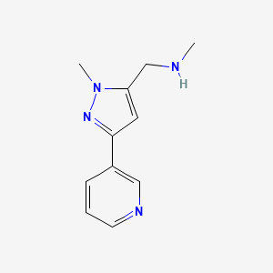 molecular formula C11H14N4 B1470447 N-methyl-1-(1-methyl-3-(pyridin-3-yl)-1H-pyrazol-5-yl)methanamine CAS No. 1779865-43-8