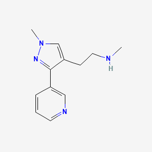 molecular formula C12H16N4 B1470459 N-methyl-2-(1-methyl-3-(pyridin-3-yl)-1H-pyrazol-4-yl)ethan-1-amine CAS No. 1784882-05-8