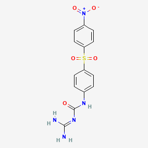 molecular formula C14H13N5O5S B14705346 Urea, 1-amidino-3-(p-((p-nitrophenyl)sulfonyl)phenyl)- CAS No. 20567-02-6