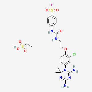 molecular formula C22H29ClFN7O7S2 B14706143 4-[2-[2-Chloro-4-(4,6-diamino-2,2-dimethyl-1,3,5-triazin-1-yl)phenoxy]ethylcarbamoylamino]benzenesulfonyl fluoride;ethanesulfonic acid CAS No. 25313-09-1