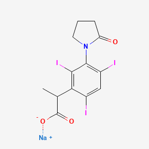 molecular formula C13H11I3NNaO3 B14706221 3-(2-Oxo-1-pyrrolidinyl)-2,4,6-triiodohydratropic acid sodium salt CAS No. 21762-08-3