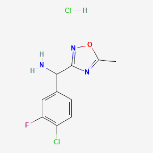 molecular formula C10H10Cl2FN3O B1470844 (4-Chloro-3-fluorophenyl)(5-methyl-1,2,4-oxadiazol-3-yl)methanamine hydrochloride CAS No. 1427379-77-8