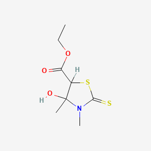 molecular formula C8H13NO3S2 B14709639 3,4-Dimethyl-4-hydroxy-2-thioxo-5-thiazolidinecarboxylic acid ethyl ester CAS No. 23509-63-9