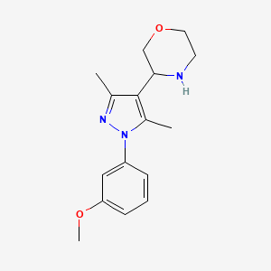 molecular formula C16H21N3O2 B1471062 3-[1-(3-methoxyphenyl)-3,5-dimethyl-1H-pyrazol-4-yl]morpholine CAS No. 1461708-10-0