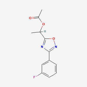 molecular formula C12H11FN2O3 B1471111 1-[3-(3-Fluorophenyl)-1,2,4-oxadiazol-5-yl]ethyl acetate CAS No. 1803590-04-6