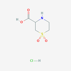 molecular formula C5H10ClNO4S B1471116 1,1-Dioxo-1lambda6-thiomorpholine-3-carboxylic acid hydrochloride CAS No. 1461706-29-5