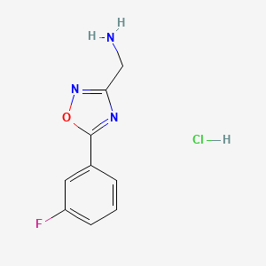 molecular formula C9H9ClFN3O B1471156 [5-(3-Fluorophenyl)-1,2,4-oxadiazol-3-yl]methanamine hydrochloride CAS No. 1607248-12-3