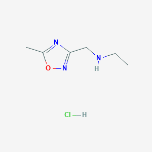 molecular formula C6H12ClN3O B1471181 N-[(5-Methyl-1,2,4-oxadiazol-3-YL)methyl]ethanamine hydrochloride CAS No. 1609395-49-4