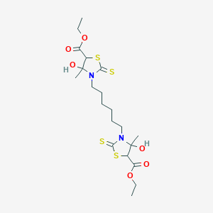 B14712048 5-Thiazolidinecarboxylic acid, 3,3'-hexamethylenebis(4-hydroxy-4-methyl-2-thioxo-, diethyl ester CAS No. 21494-81-5