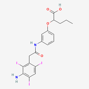 molecular formula C19H19I3N2O4 B14713987 2-(m-(2-(3-Amino-2,4,6-triiodophenyl)acetamido)phenoxy)valeric acid CAS No. 22714-25-6