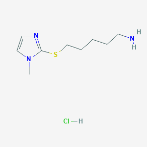 molecular formula C9H18ClN3S B1471484 5-((1-methyl-1H-imidazol-2-yl)thio)pentan-1-amine hydrochloride CAS No. 1864074-16-7