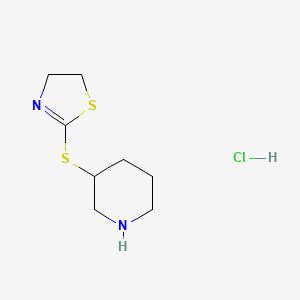 molecular formula C8H15ClN2S2 B1471516 2-(Piperidin-3-ylthio)-4,5-dihydrothiazole hydrochloride CAS No. 1824269-29-5