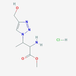 molecular formula C8H15ClN4O3 B1471525 methyl 2-amino-3-(4-(hydroxymethyl)-1H-1,2,3-triazol-1-yl)butanoate hydrochloride CAS No. 1822452-80-1