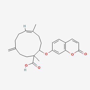 molecular formula C24H28O5 B14715310 5-Cycloundecene-1-carboxylic acid, 1,5-dimethyl-9-methylene-2-((2-oxo-2H-1-benzopyran-7-yl)oxy)- CAS No. 21800-49-7