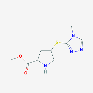 molecular formula C9H14N4O2S B1471552 methyl 4-((4-methyl-4H-1,2,4-triazol-3-yl)thio)pyrrolidine-2-carboxylate CAS No. 1706428-16-1