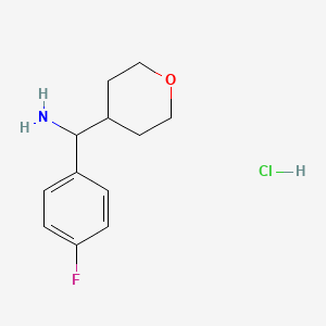molecular formula C12H17ClFNO B1471559 (4-fluorophenyl)(tetrahydro-2H-pyran-4-yl)methanamine hydrochloride CAS No. 1864057-71-5